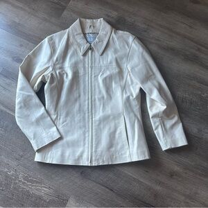 WILSONS MAXIMA Off-White Leather Moto Jacket 80s Zip Up Coat Vintage size XL !!